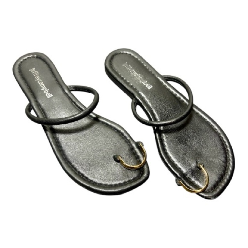 JEFFREY CAMPBELL Binny Toe Loop Sandals in Black and Gold - Picture 2 of 8